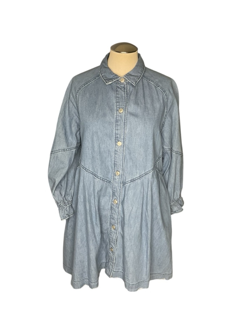 We The Free Denim Shirt Dress Small Blue Chambray Button Front Boho - Picture 2 of 7